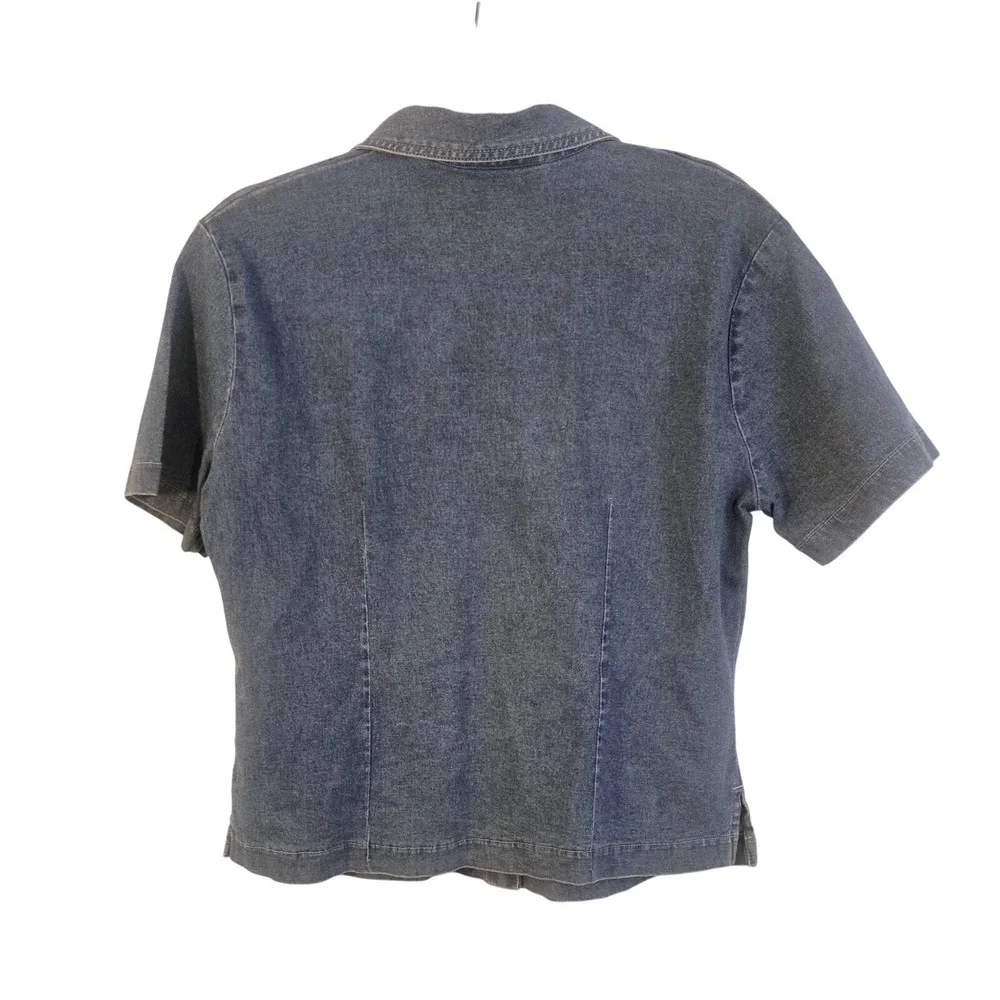 Excitation Womens Blue Denim Short Sleeve Button Front‎ Shirt Size Medium NWT
